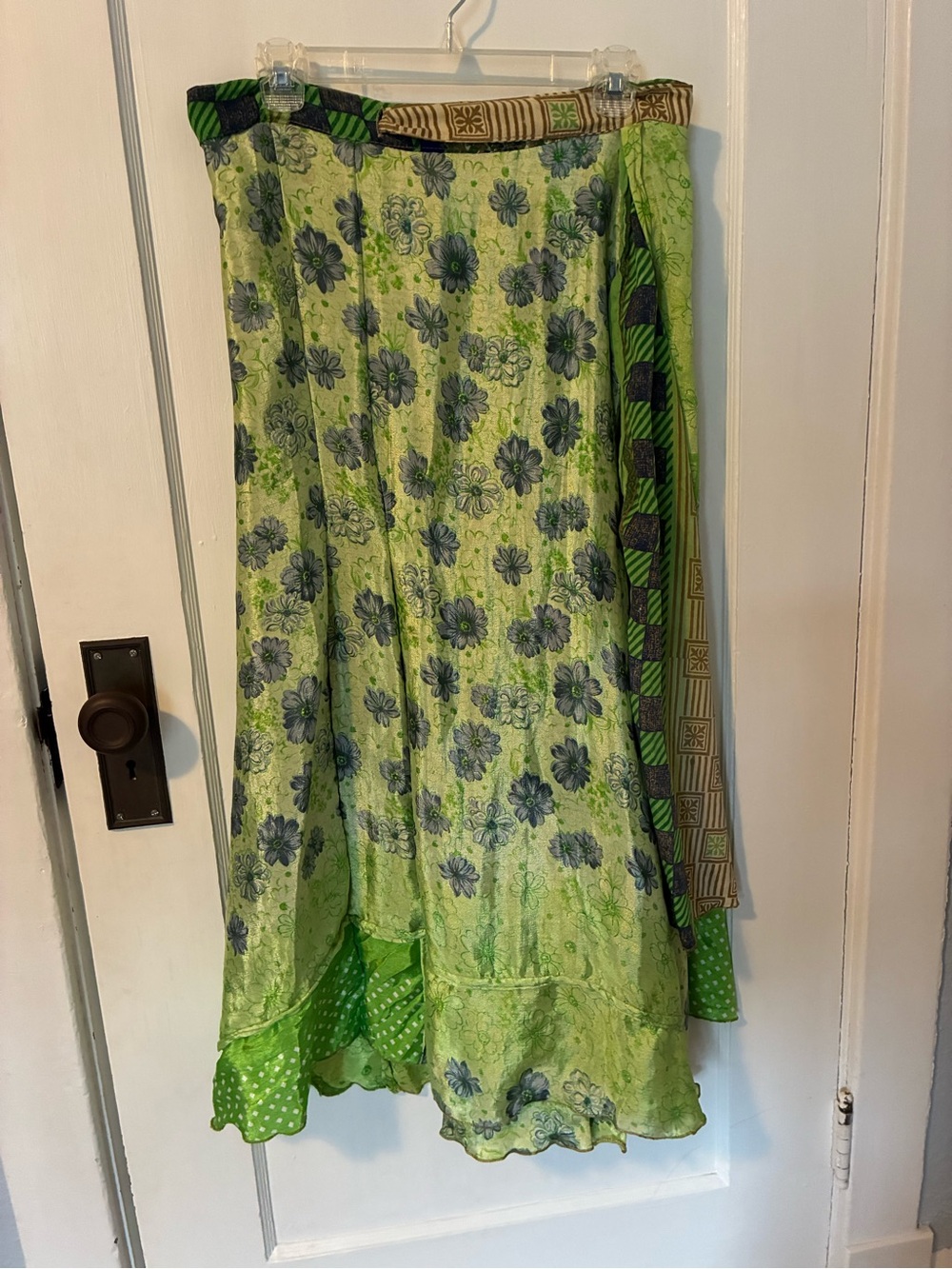 Lime Green Floral Tiered Maxi Skirt with Tie Waist